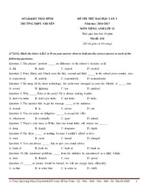 Đề thi thử đại học lần 3 môn Tiếng Anh - Mã đề 210 - Năm học 2016-2017 - Sở GD & ĐT Thái Bình (Có đáp án)